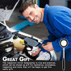 1 Pcs Telescoping Inspection Mirror Mechanics Automotive Tool with Long Handle Extendable Mirror on a Stick for Technicians Mechanics Contractors Checking Observation(Black,Round with Light)