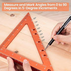 Neitra Square Ruler with Fixed Angle Pin, Accurate Compact Aluminum Alloy Squares with Laser Etched Markings for Carpenter Woodworking Furniture Projects (Orange, 7 Inch)