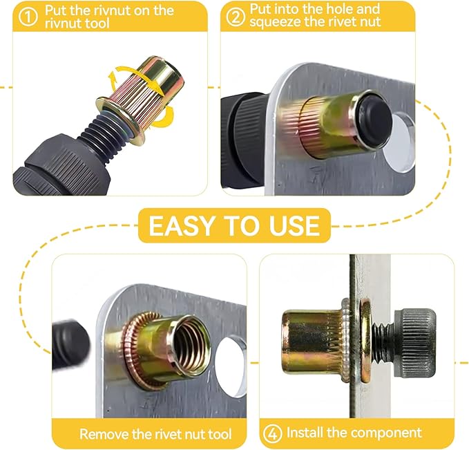 Rivet Nut Tool Kit, 320pcs SAE & Metric Rivet Nut Assortment Kit (M3-M6, #6-32, #8-32, #10-24 and 1/4-20), Carbon Steel Flat Head Threaded Insert for Automotive, Mechanical & Equipment Repairs
