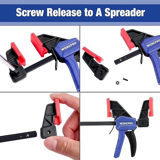 WORKPRO 6" Mini Bar Clamps for Woodworking, One-Handed Clamp/Spreader, Light-Duty Screw-Change F Clamp with 50lbs Load Limit, 2PC