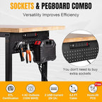 Height Adjustable Workbench 60”×22” Heavy Duty Work Table 2000 LBS Load Capacity Rubber Wood Work Station with Power Outlet & Pegboard for Garage, Office, Workshop, Home, Party Shop