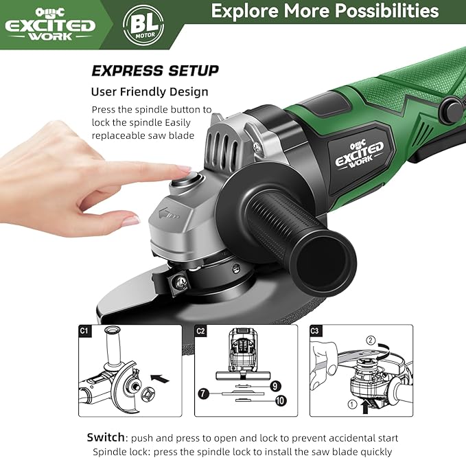 Cordless Angle Grinder, 20V 5 inch Electric Grinder Power Tools with 2 X 4.5Ah Battery, Adjustable Handle,Brushless Motor for Polishing, Grinding & Cutting