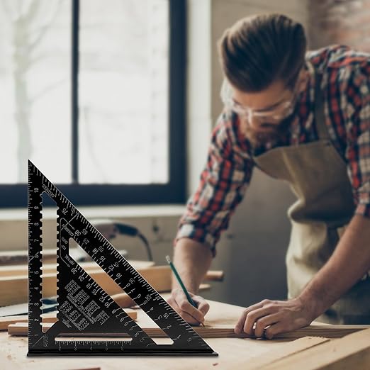 7 inch 12 inch Rafter Square Aluminum Alloy Double Scale Triangle Ruler Angle Ruler Carpenter Triangle Square Rafter Tool Mensurement Tool for Woodworking and Carpentry