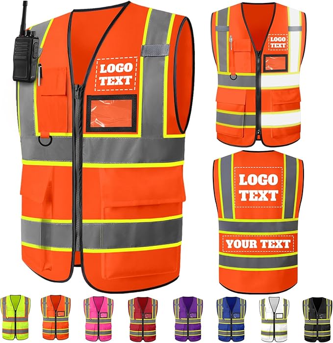 Custom Safety Vest Logo High Visibility Work Vests for Men Customize Hi Vis Reflective Construction Workwear