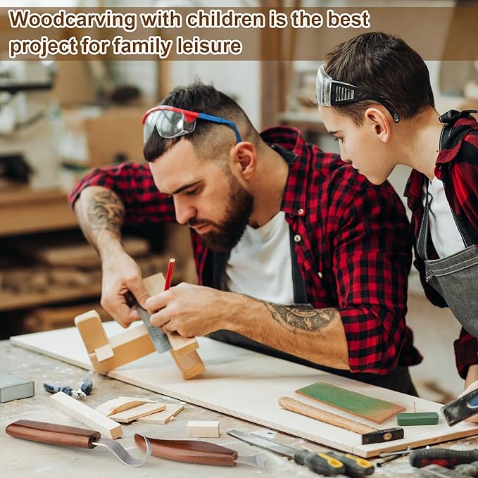 Wood Carving Knife With Leather Strop and Polishing Compound - Whittling Tools for Beginners, Adults and Kids (Oblique Carving Knife)