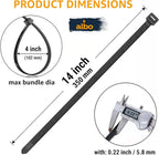 ALBO Black Zip Ties 14 Inch Plastic Cable Ties 1000 Pack Tie Wraps Heavy Duty 75lb UV Resistant Nylon Wire Ties