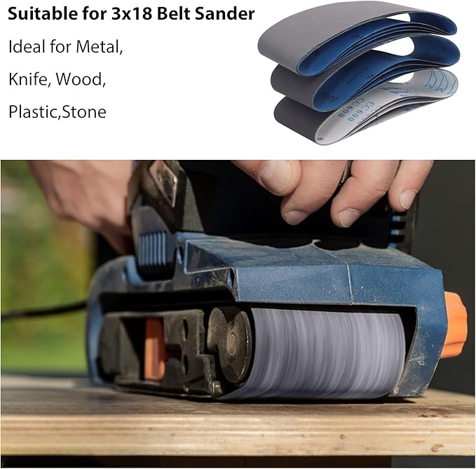 15 Pack 3 x 18 Inch Sanding Belts, 3x18 Silicon Carbide Sanding Belt, 5 Pcs Each of 600, 800, 1000 Grits Knife Sharpening Sander Belt