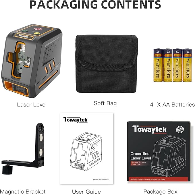 Self-Leveling Cross Line Laser Level 100ft/30 meters Range,10-level Brightness adjustable,green beam Carrying Pouch Included,Level for Picture Hanging, DIY, Construction and Indoor Projects