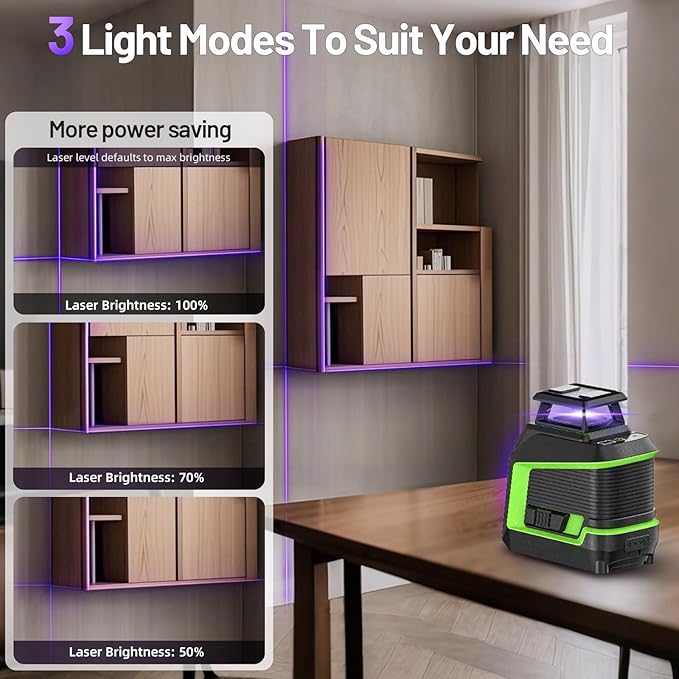 360° Laser Level, HUEPAR 82-165Ft 3 Brightness Levels Self Leveling Laser Level with Pulse Mode, Purple High Penetration Laser Rechargeable Li-ion Battery Lazer Leveler Tool for Indoor DIY Project