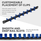 ALOANES 3 PC ABS Socket Organizer, 1/2 inch, Drive Socket Rail Holders, Heavy Duty Socket Racks, Black Rails with Blue Clips