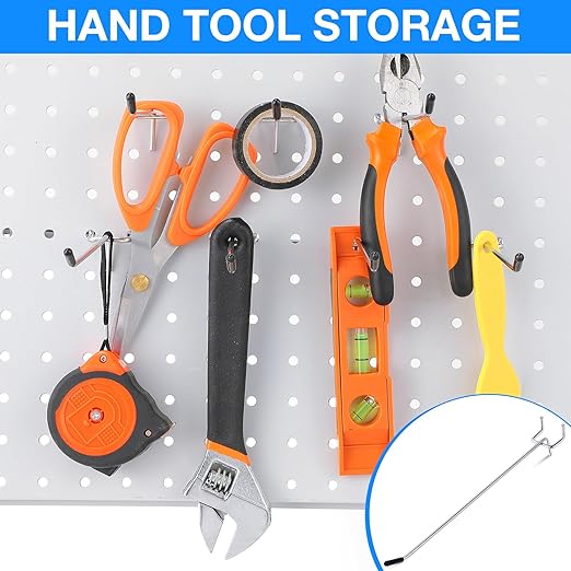 Moxweyeni 100 Pcs Pegboard Hooks Peg Board Organizer Accessories Holders Hanging Stainless Steel Display Wall Hooks for 1/8 and 1/4 Pegboard Wall for Garage Storage Tools(8 Inch)