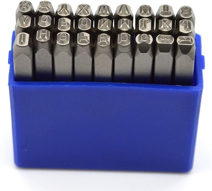 27pcs Heavy Duty Steel Stamp Uppercase Letter 1/16 1.5mm Hand Stamping Character Mark Code Alphabet Punch Kit for Bracelet Ring Jewelry Sheet Metal Plate Making Mold Die