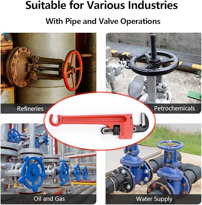 10" Double-Ended Valve Wrench for Refinery Pipes; 1/8" - 1 1/2" Heavy-Duty Adjustable Pipe Wrench; 1/2" Opening Valve Wheel Wrenches (10 INCH)