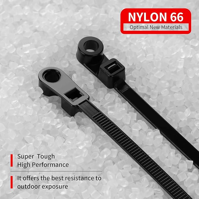 200 PCS 10 inch Black Zip Ties with Screw Hole 70lbs Mountable head Cable Ties Straps Multipurpose Heavy Duty Nylon Cable Zip Ties with Screw Mounting Hole