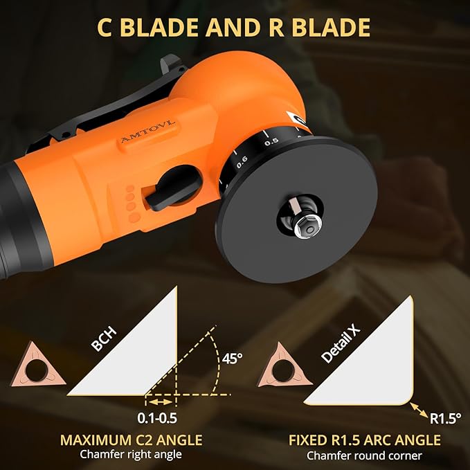 AMTOVL Air Chamfer Tool - Mini Pneumatic Chamfering Machine, 30000 RPM Pneumatic Chamfering Tool, 45 Degree Air Beveling Machine with 1/4 Inch Air Inlet for Metal, Wood, Acrylic Deburring (Orange)