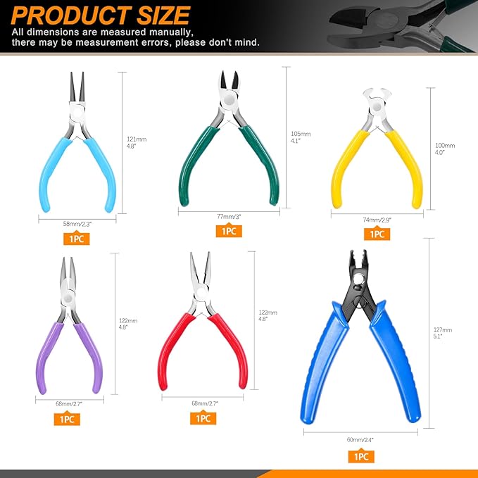 Jewelry Pliers Set - 7 Pcs Includes Long Nose, Round Nose, Diagonal Wire Cutter, End Cutting, Bead Crimping Pliers With Storage Bag