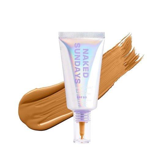 Naked Sundays BeautyScreen™ SPF 50 Mineral Peptide Foundation Tint – 2-in-1 Skin Tint & Mineral Sunscreen | Radiant, Buildable Coverage, Acne-Safe, Infused with Peptides (5 Tan Honey, 1.01 oz)-VeraVaultWomen
