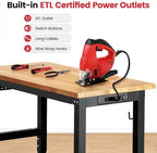 Work Bench for Garage Workbench with Pegboard Adjustable Height Work Table for Shop Woodworking, 48 x 20 Heavy Duty Rubber Wood Top for Office, Home, Commercial