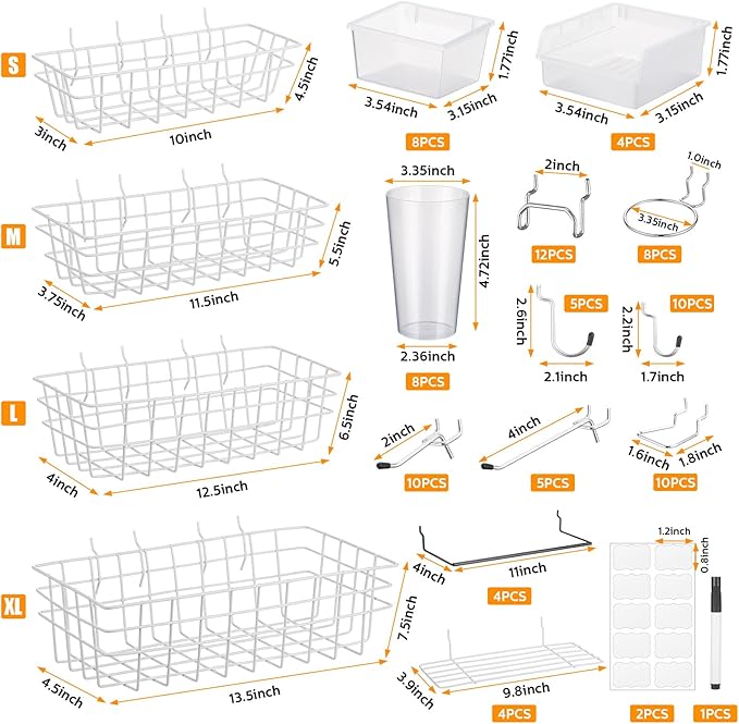 95 Pieces Pegboard Accessories Set Including Pegboard Storage Basket with Hooks Pegboard Cups with Holder Wire Shelf Tissue Storage Box Clothes Board for Garage Storage Craft Workshop (Clear)