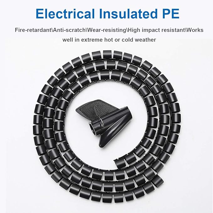 10FT Cable Management Sleeve EZ Cord Bundler 1" Diameter w/Zip Clip Zipper Wire Wrap Cord Organizer Cable Tube Hider Flexible & Expandable Home & Office Wire Concealer for PC TV Computer Cinema