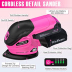 Cordless Detail Sander with 2Pcs Batteries and Charger, 20V 2Amp Electric Power Hand Sander with 22Pcs Sandpapers & Dust Collection System, Palm Sanding Tool for Woodworking, Polishing Wood Furniture
