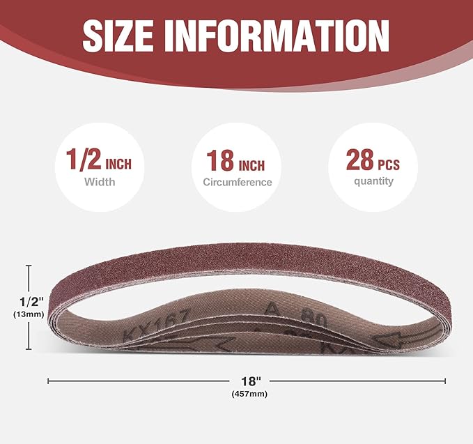 S SATC 1/2x18 Inch Sanding Belts 28 Pcs 4 each of 36/40/60/80/120/180/240 Assorted Grits Sanding Belt Long-Lasting Perfect for Woodworking, Metalworking, and More