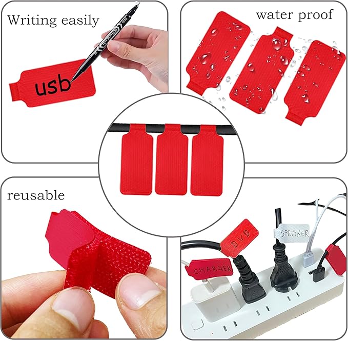 Cable Labels & Reusable Hook and Loop Fastening Ties Set - 30 Pcs Cord or Wire Labels & 30 Pieces Cable Tags for Electronics, Home & Office Cord Management