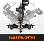 12-Inch Dual-Bevel Miter Saw, Compound Sliding Miter Saw, Ambidextrous Operation, 3800RPM, 4.2 x 13in Cutting Capacity, Laser Guide, 0-45° Bevel & Miter Cut, 9 Positive Stops, 15-Amp Corded