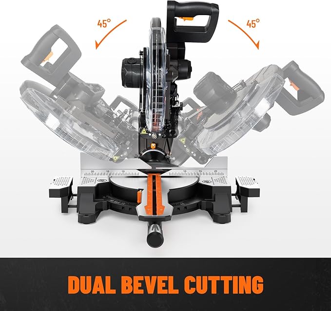 12-Inch Dual-Bevel Miter Saw, Compound Sliding Miter Saw, Ambidextrous Operation, 3800RPM, 4.2 x 13in Cutting Capacity, Laser Guide, 0-45° Bevel & Miter Cut, 9 Positive Stops, 15-Amp Corded