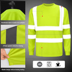 High Visibility Class 3 T Shits, Hi vis Safety Shirts with Reflective Strips and Pocket, Long Sleeve Quick Dry Mesh Construction Work Shirt for Men/Women Lime.Small