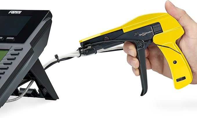 42712 Zip Tie Gun/Cable Tie Install Tool, Adjustable Tension with Built-In Cutter, for Nylon Ties up to 1/4”- Yellow