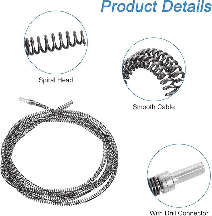 uxcell 16.4Ft Drain Auger Cable, Pipe Cleaning Spring Clog Remover, Flexible Plumbing Snake Pipe Drain Cleaner for Kitchen, Shower Sink