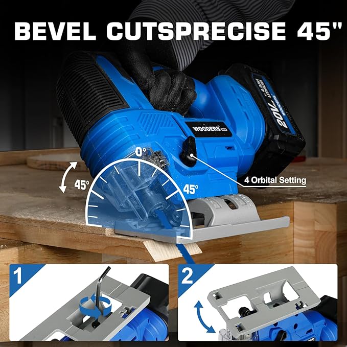 Jig Saw Compatible with Makita 20V MAX Battery, Brushless Motor, cordless jigsaw, 3200 SPM, 25mm stroke, 4-stage track, 45° left-right tilt, LED Light, Tool-free blade changes