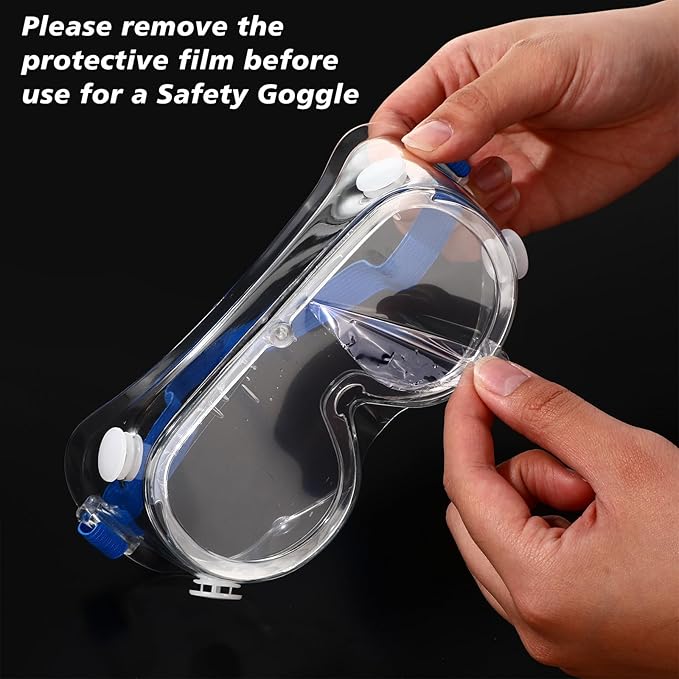 Yunsailing 30 Pack Protective Safety Goggles Clear Lab Over Glasses Anti Fog Eye Protection Goggles for Men Women (Clear Blue)