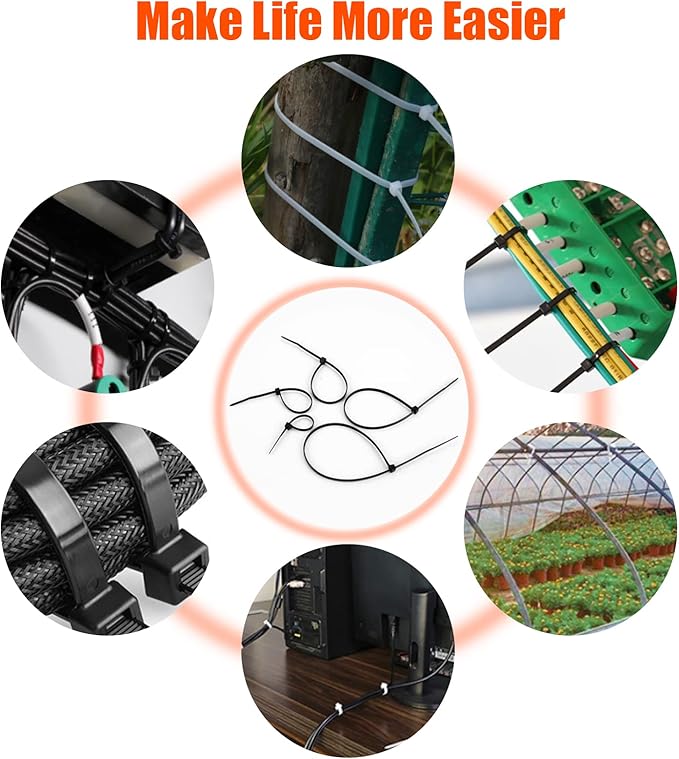 14 Inch Zip Ties (Bulk 1000 Pack Black),60LBS Tensile Strength Heavy Duty Cable Wire Ties With Self-Locking Adjustable Durable Nylon Tie Wraps for Indoor Outdoor