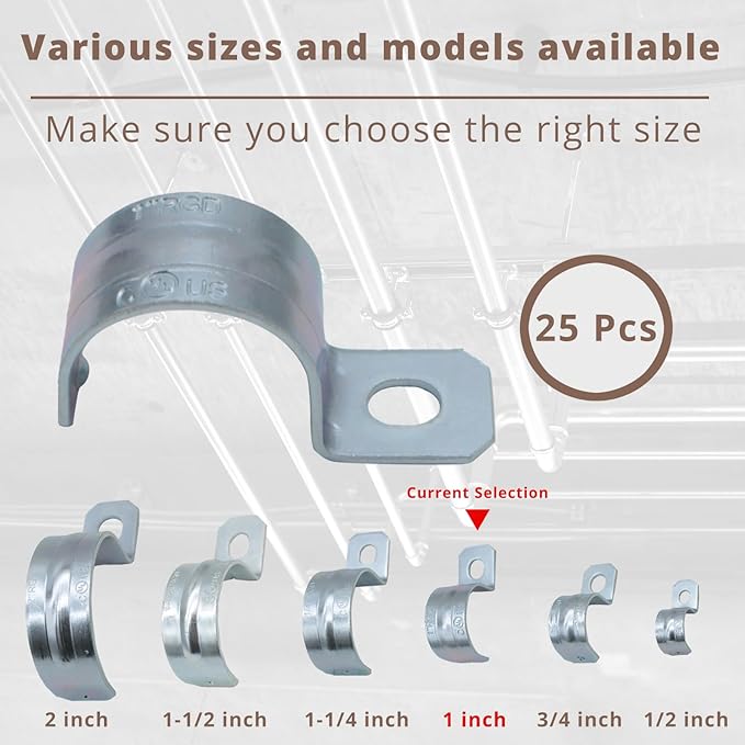 1 Inch 25PCS Zinc-Plated Steel Rigid Pipe 1 Holes Cable U Bracket Pipe Clamp Electrical Conduit Straps Rigid Pipe Strap Secure Mounting for RGD Conduit RustResistant Straps for Reliable Installation