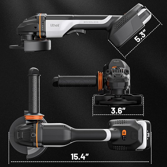 Litheli 20V Brushless Cordless Angle Grinder, 4.9-Inch Variable Speed Grinder with Battery & Charging Cord, Max 8500 RPM, for Metal, Wood, Tile (Adapter Not Included)