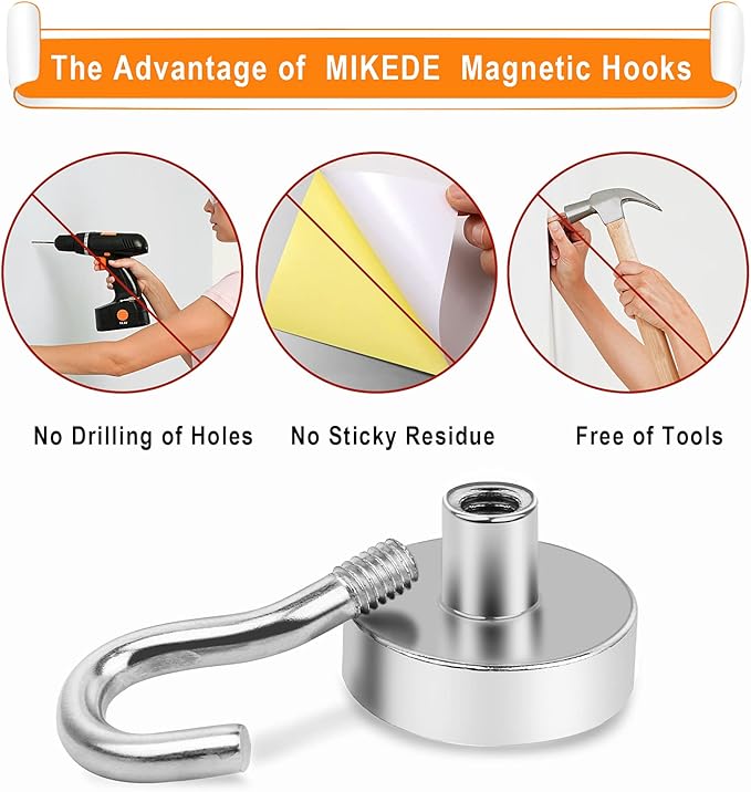 MIKEDE Magnetic Hooks Heavy Duty, 28Lbs Neodymium Magnets with Hooks for Refrigerator, 10Pcs Strong Cruise Hooks for Hanging, Magnetic Hanger for Grill, Toolbox, Storage