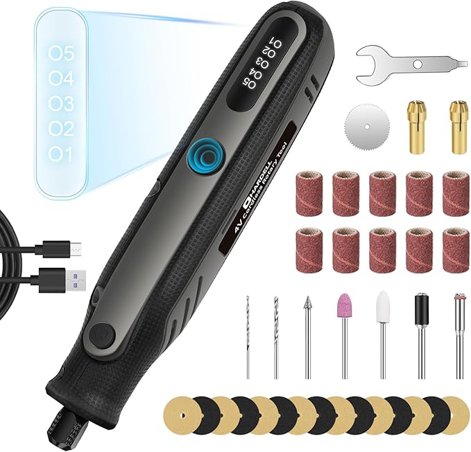 HARDELL Cordless Rotary Tool 4V, 5-Speed Rotary Tool with Multifunctional accessories, Type-C Charging, Multi-function Engraving Tool for Sanding, Resin Molding, Small DIY Projects