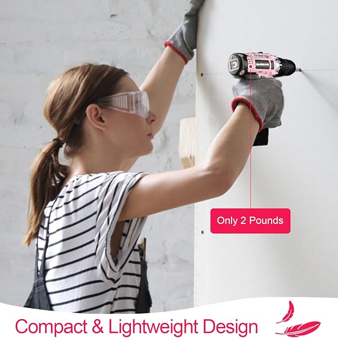 GardenJoy Cordless Power Drill Set: 12V Electric Drill with Battery and Charger, 65pcs Acessories, 3/8"Keyless Chuck, 2 Variable Speed, 24+1 Position, Compact Drill Driver Kit for Home & DIY Project