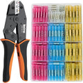 Crimping Tool For Heat Shrink Connectors, 220PCS Waterproof Automotive Marine Grade Heat Shrink Butt Connectors Kit, Tinned Red Copper AWG 26-10