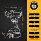 Cordless Heat Gun for Dewalt 20V Battery, 350W,LED Light,Fast Heating Soldering Hot Air Gun 122℉-1022℉ Variable Temperature Control with 4pcs Nozzles&Scraper for Crafts, Shrink Wrap(NO Battery)