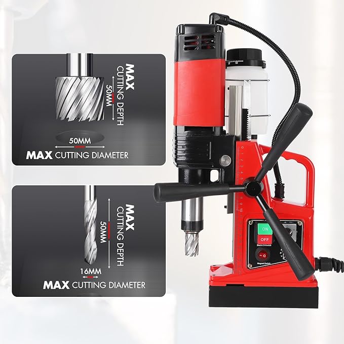 Magnetic Drill Press 1400W， 2" Boring Diameter, 810 RPM Heavy Duty Corded Mag Drill with 6pcs Cutters, Safety Kit & Case for Steel Plate, Iron Work