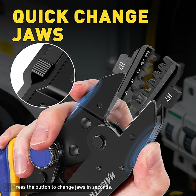 haisstronica Quick Change Jaws Crimping Tool for Dupont Connectors AWG 28-16 Ratcheting Wire Crimper & Terminals - H7