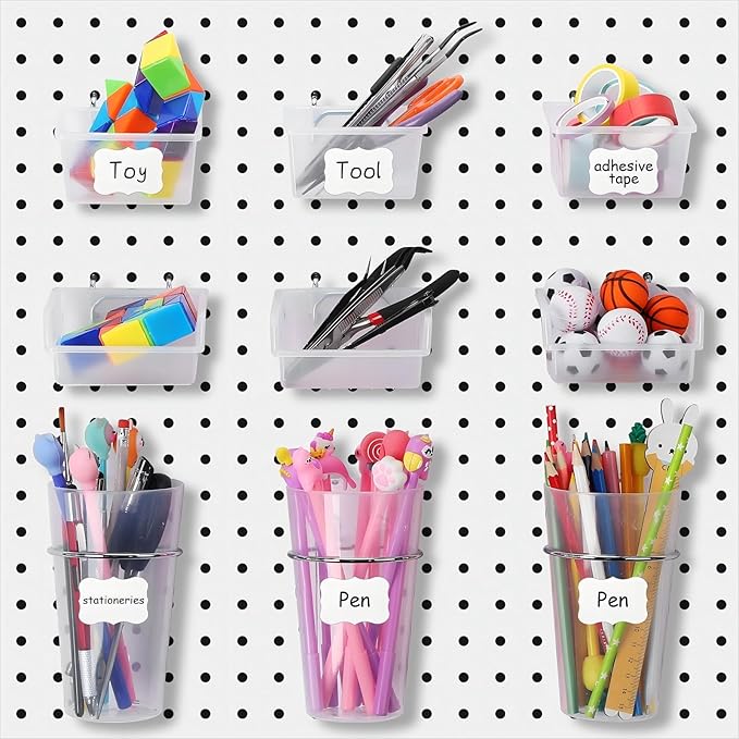 95 Pieces Pegboard Accessories Set Including Pegboard Storage Basket with Hooks Pegboard Cups with Holder Wire Shelf Tissue Storage Box Clothes Board for Garage Storage Craft Workshop (Clear)