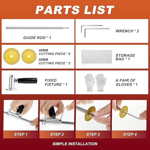 Inside Pipe Cutter with 11 Pcs Diamond Cutting Wheel 7 Inches Adjustable Cutting Depth PVC Pipe Cutter Tool with 1/4 Hex Shank Fit for 1-1/2 Inch to 8 Inch for Glass Marble Jade Wood