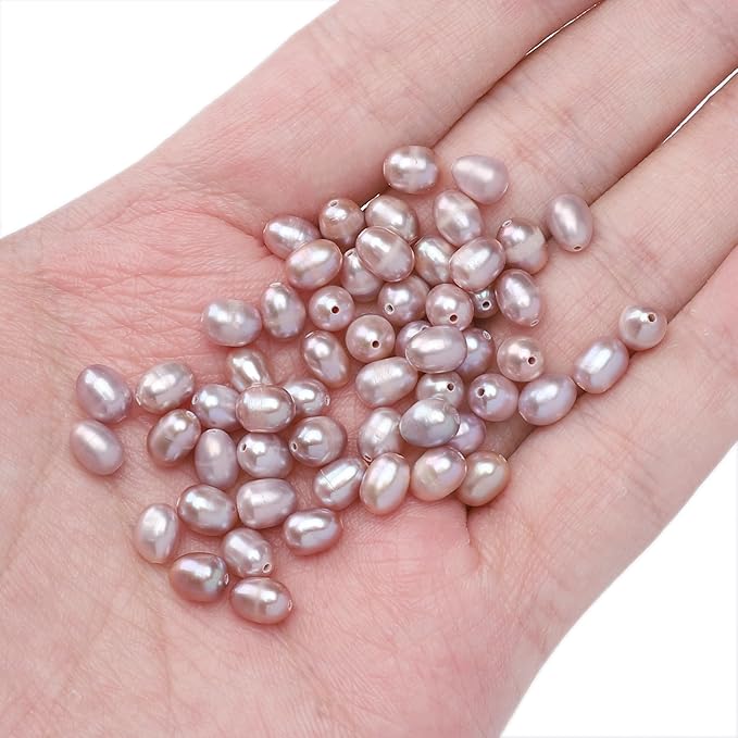 Natural Pearl Beads Rice 5-6mm Purple Freshwater Cultured Loose Gemstone Beads for DIY Jewelry Making 13.8''/Strand HQ