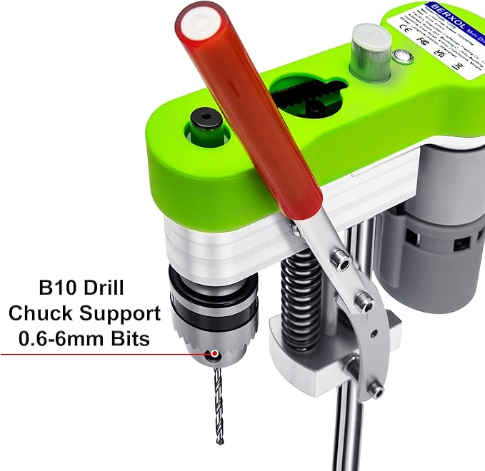 Mini Drill Press, Benchtop Drill Press, Electric Portable Drilling Machine, CNC 795 Motor, B10 Chuck, Drill Bit and Clamp for Wooden, Metal, Jewelry DIY and other DIY Crafts Projects, Green