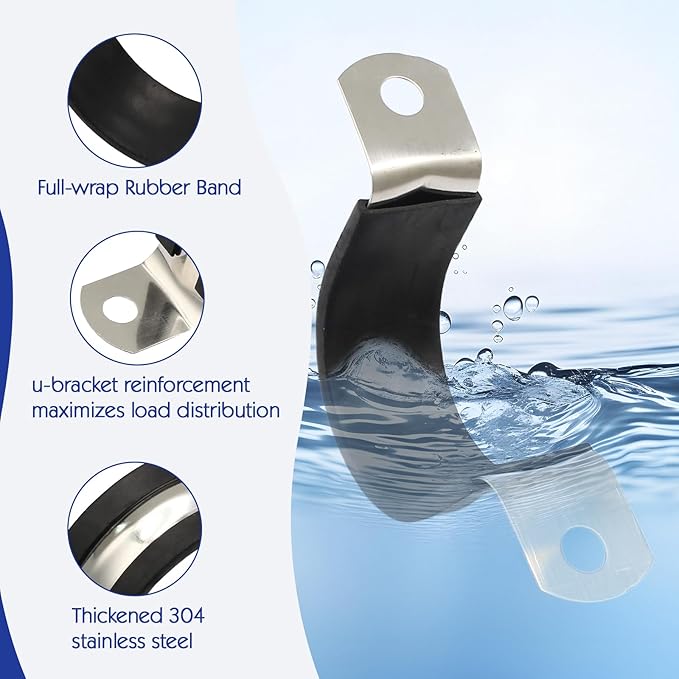 10PCS Reinforced Rigid Pipe Strap Clamp 1-1/4 Inch Conduit Clamp with Rubber Straps, Pipe Brackets for Mounting 2 Hole U Clamps Brackets Strap Hanger Tube Tension Clips Heavy Duty