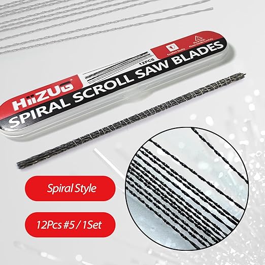 Spiral Scroll Saw Blades 5 Inch Plain End, #5 Fast Wood Cutting, Scrollsaw Blades for Sawing Cutting Wood